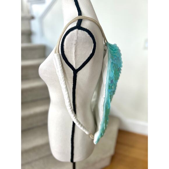 Mermaidcore Aqua Blue Sequin Iridescent Drawstring Backpack - Picture 2 of 7